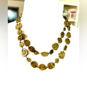 Modernist Brutalist Pal Kepenyes-Style Bronze Artisan Disk Long Elegant Necklace